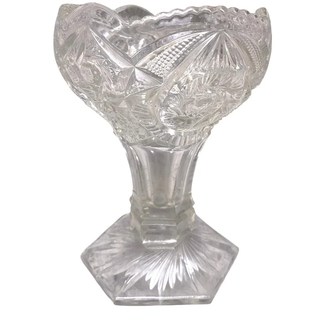 Vintage Cut Crystal Candy Dish Compote Pedestal Bowl Clear Glass Decor